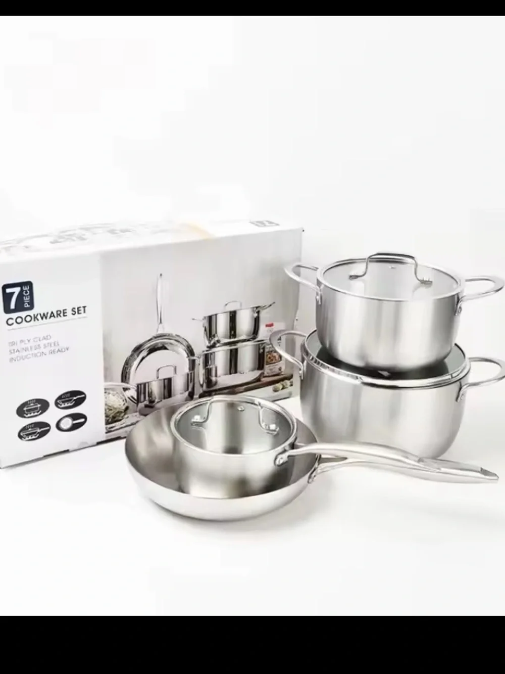 7-Piece Stainless Steel Cookware Set with Composite Bottom